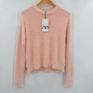 Zara Women's Baby Pink Fuzzy Sweater Super Soft Size Small Barbiecore Work Wed